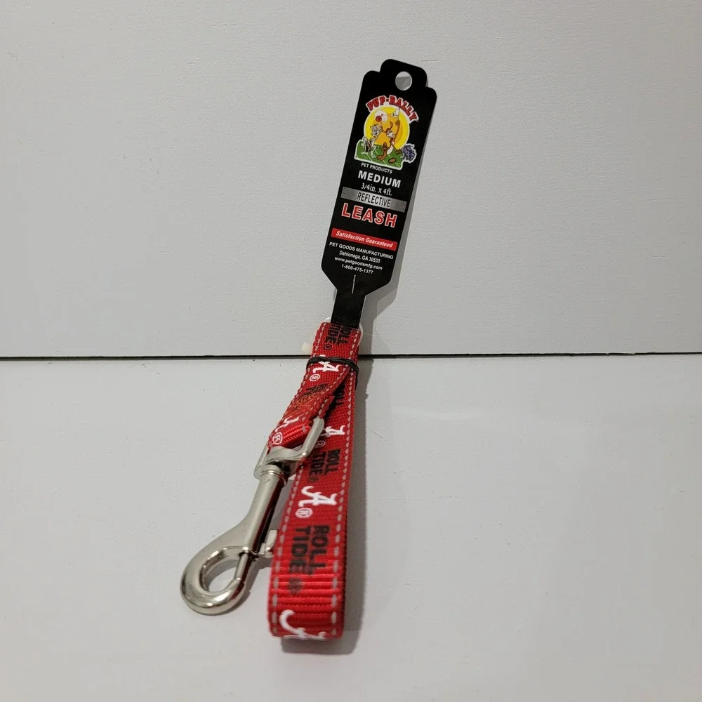 Alabama Crimson Tide Reflective Dog Leash Medium 4ft x 3/4in Pup-Rally Roll Tide